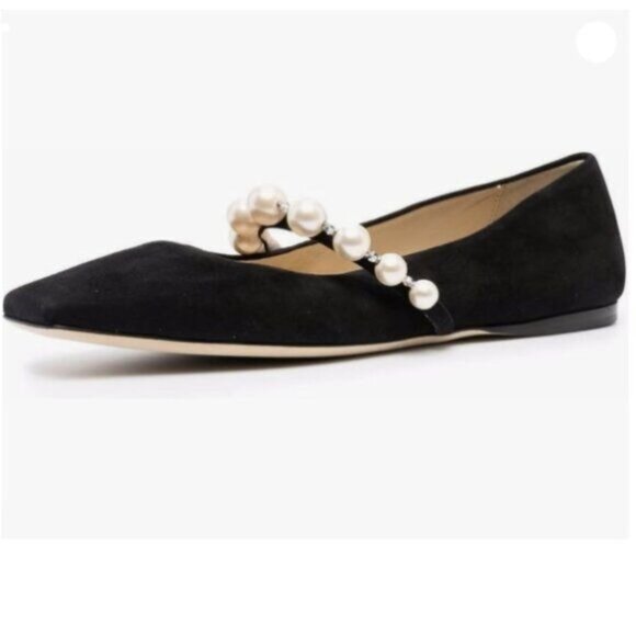 FOWT Women Square Toe Slip on Flats Pearl Studded Strap Elegant Pumps  Black - Picture 1 of 8